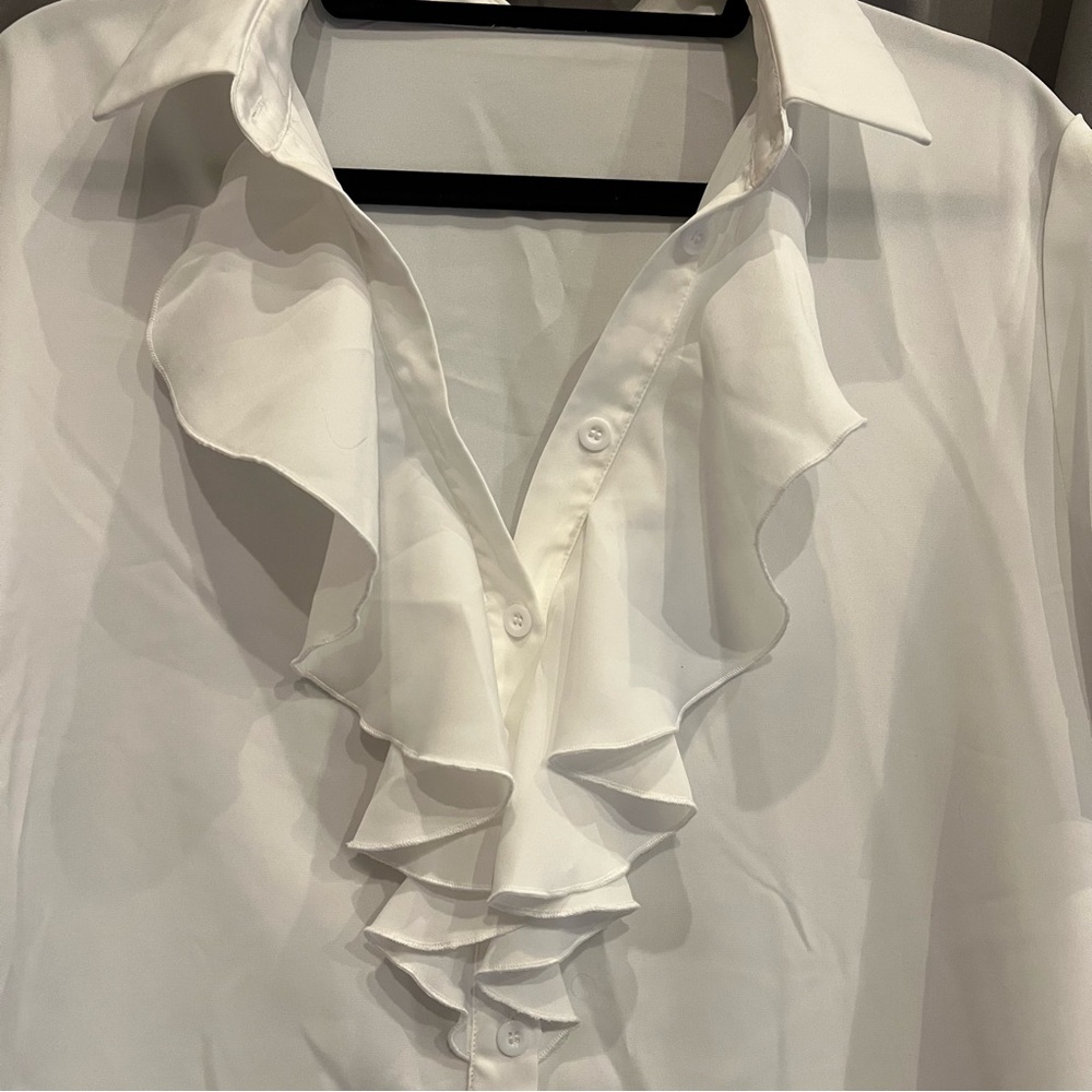 White Ruffle Blouse—Large - Picture 3 of 5